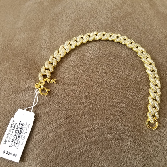 Michael Kors Linked Statement Bracelet Gold Tone Sterling Silver Pave CZ NWT - Picture 8 of 16